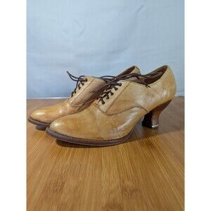 Oak Tree Farms Janet Oxford Tan Leather Shoe Victorian Style Heels US 8.5